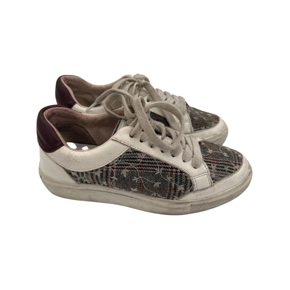 Birdies The Cardinal Womens 6 Maroon Black Floral Plaid Sneakers Academia Retro